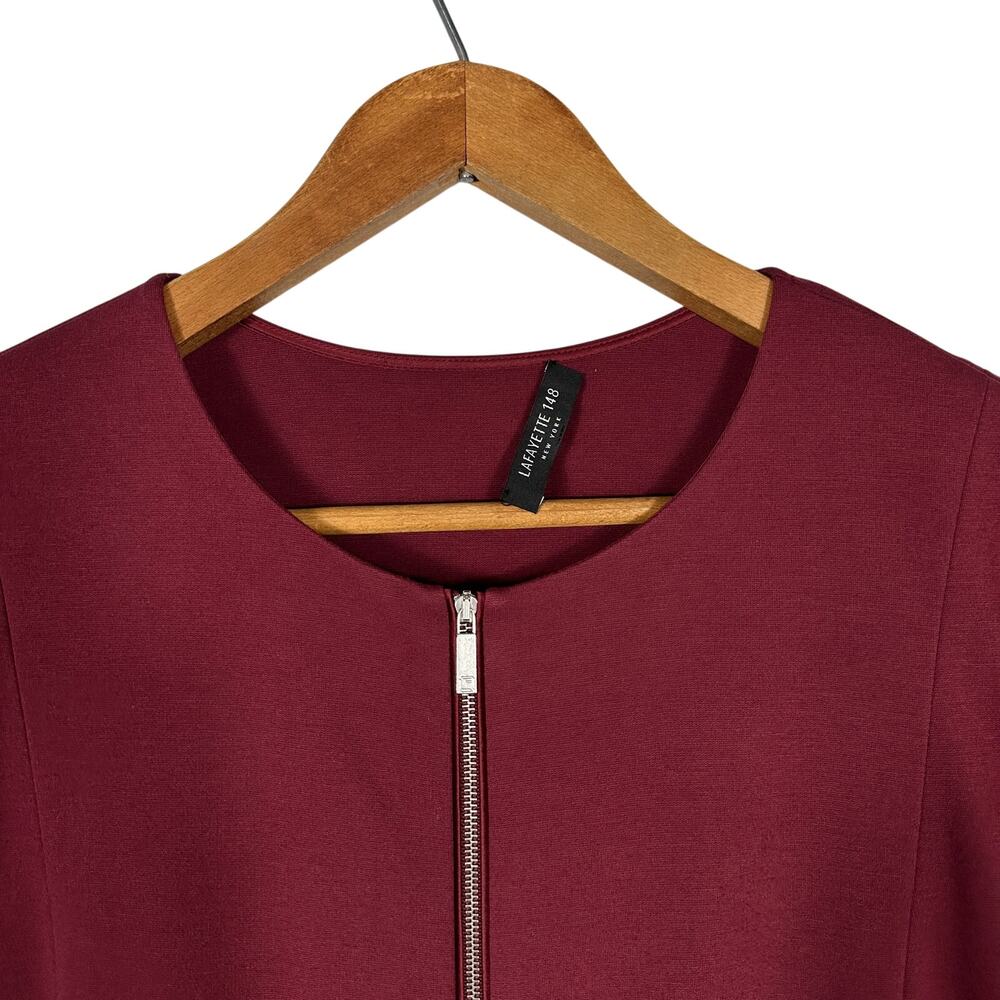 Lafayette 148 NY Burgundy A-Line Dress Zip Front Short Sleeve Pockets Size 14/16 - Picture 13 of 16